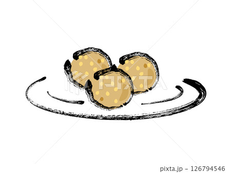 和風筆タッチの中華点心セット　胡麻団子 126794546