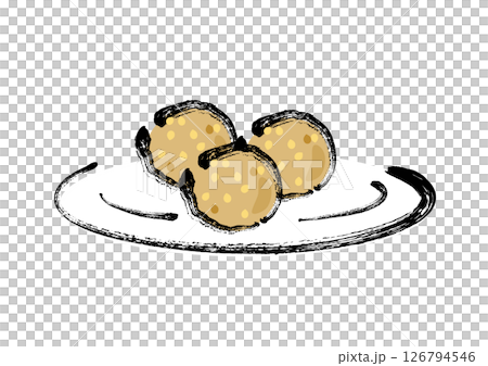 和風筆タッチの中華点心セット　胡麻団子 126794546