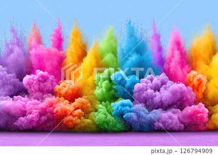 Explosion of Colorful Powder on Blue Background 126794909