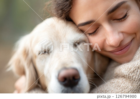 Peaceful Moment Between Woman and Dog Peaceful Moment Between Woman and Dog 126794980
