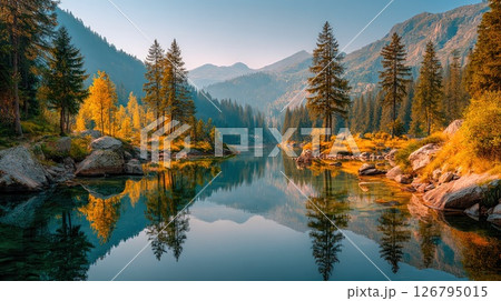 Mountain Lake in Autumn Colors 126795015