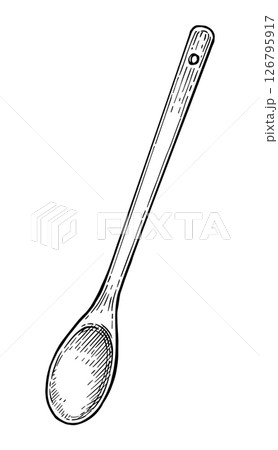 Wooden spoon ink sketch. 126795917