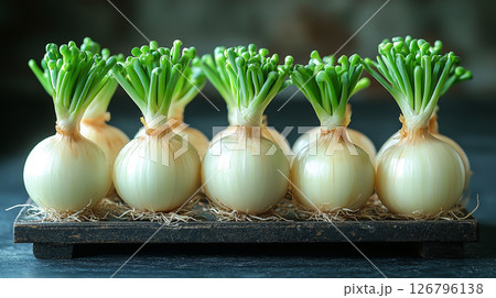 Fresh onions arranged harmoniously 126796138