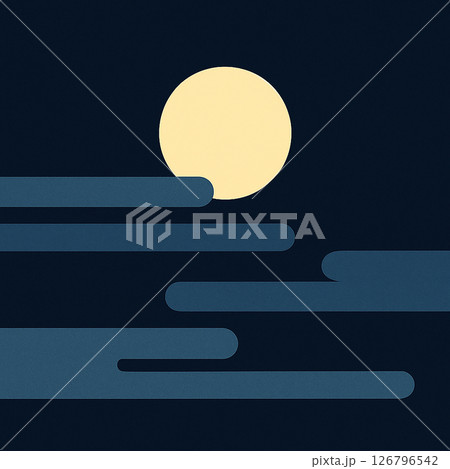 満月と流れる雲の和モダンなシンプルイラスト（夜空・月見・秋） 126796542