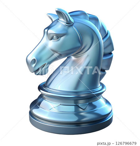 Glossy 3d rendered chess knight, luxury strategy game piece, isolated on transparent background 126796679