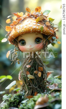 Cute amanita anthropomorphic mushroom cartoon. Fantasy concept 126796703