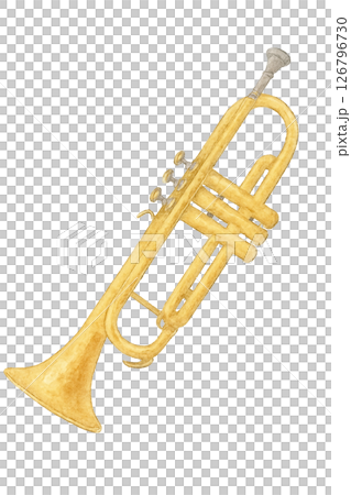 水彩で描かれたトランペット（背景透過） 126796730