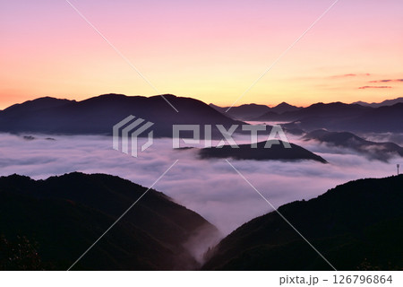 潮見峠からの中辺路(熊野古道)の雲海(霧) 潮見峠からの中辺路(熊野古道)の雲海(霧) 126796864