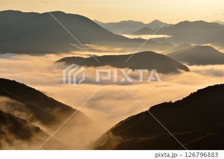 潮見峠からの中辺路（熊野古道）の雲海（霧） 126796883
