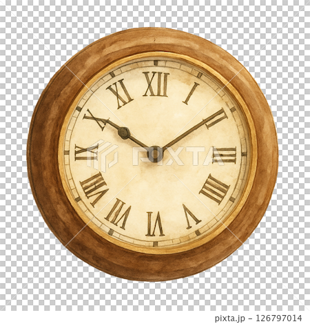 仿古風格的水彩鐘(羅馬數字/透明背景) 仿古風格的水彩鐘(羅馬數字/透明背景) 126797014