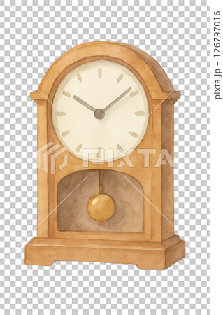 復古木製擺鐘水彩畫（透明背景） 126797016