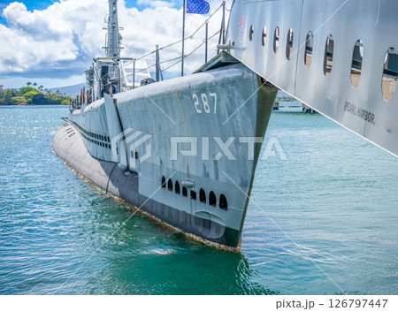 USS Bowfin submarine docked as a floating museum in Pearl Harbor, Hawaii 126797447