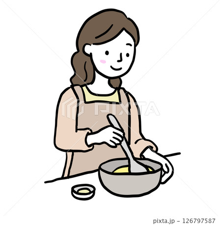 エプロンをして料理をする女性 126797587