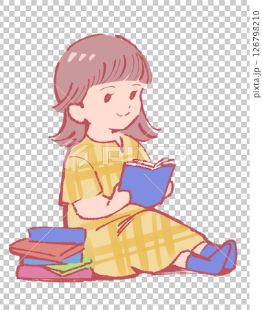 一位身穿黃色洋裝的女士正在讀書 126798210