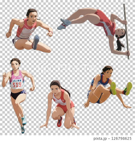 5 poses for women's athletics transparent PNG material 126798625