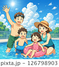 夏のプールで遊ぶ家族 126798903