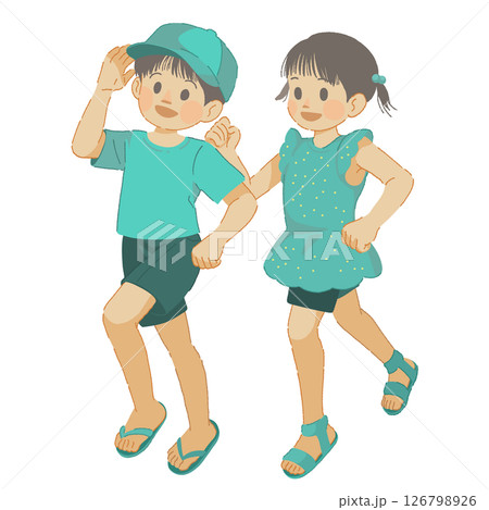夏の装いで走る男の子と女の子のイラスト 126798926