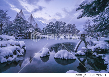 雪景色が美しい早朝の兼六園 雪景色が美しい早朝の兼六園 126799201
