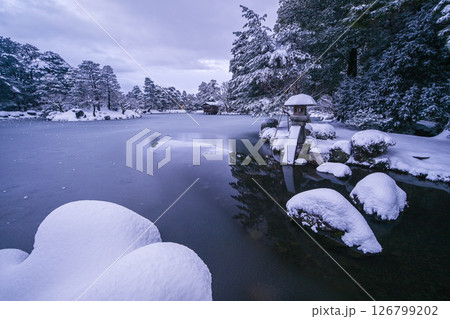 雪景色が美しい早朝の兼六園 雪景色が美しい早朝の兼六園 126799202