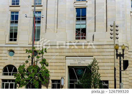 19 April 2025 Washington D.C US Building of U.S. Customs Border Protection shows modern architecture in busy city Washington D.C 19 April 2025 Washington D.C US Building of U.S. Customs Border Protection shows modern architecture in busy city Washington D.C 126799320