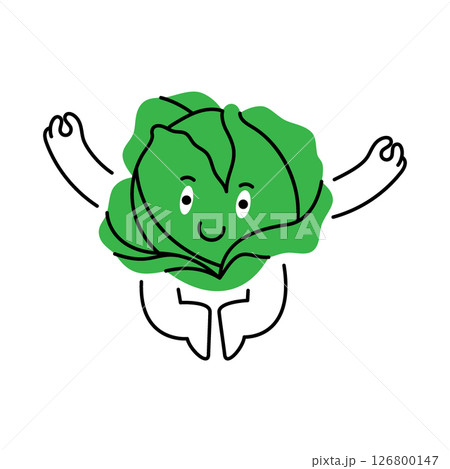 Funny cabbage character levitating in air. Fresh organic vegetables. Healthy eating. Vector illustration. Funny cabbage character levitating in air. Fresh organic vegetables. Healthy eating. Vector illustration. 126800147