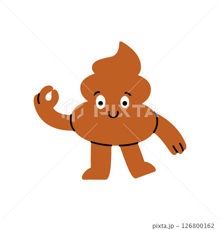 Funny cartoon poop character making an OK hand sign with a big grin, playful and expressive. Vector illustration. Funny cartoon poop character making an OK hand sign with a big grin, playful and expressive. Vector illustration. 126800162
