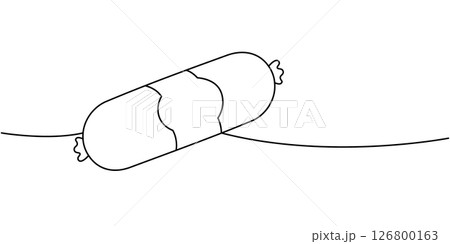 Doctor sausage one line continuous drawing. Semi-finished products. Vector illustration. 126800163