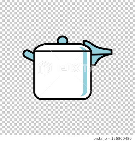 シンプルな圧力鍋のベクターイラスト｜圧力鍋,蓋付き,調理器具,キッチン用品,青,取っ手 126800480