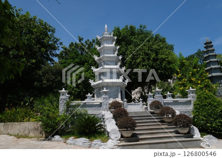 Lady Buddha statue at the Linh Ung Pagoda in Danang city in Vietnam lady buddha danang Detail of the temple of Guan Yin statue for warship of Danang Province, Vietnam. 126800546