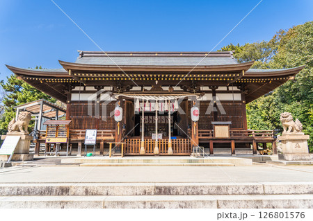 弓弦羽神社　拝殿（ヤタノカラスが願い事を導く）熊野大神を祀る勝利の神　神戸市東灘区御影郡家 126801576