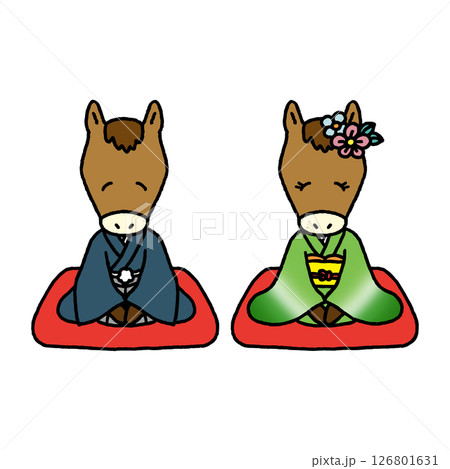 着物姿で挨拶する干支・午 126801631