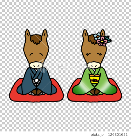 着物姿で挨拶する干支・午 126801631