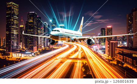 旅客機_低空飛行の背景画 旅客機_低空飛行の背景画 126801639