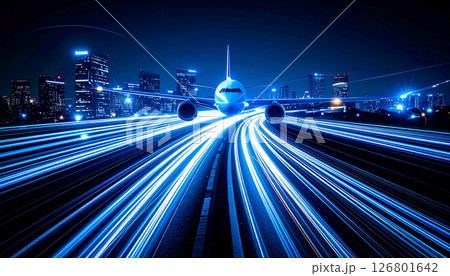 旅客機_低空飛行の背景画 126801642