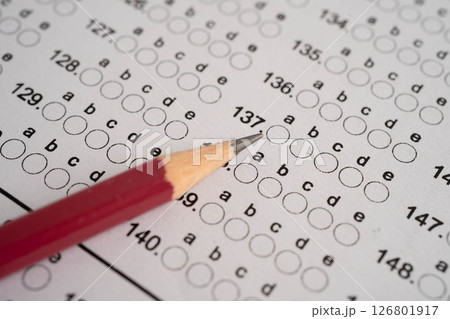 Answer sheets with pencil drawing fill to select choice, education. Answer sheets with pencil drawing fill to select choice, education. 126801917