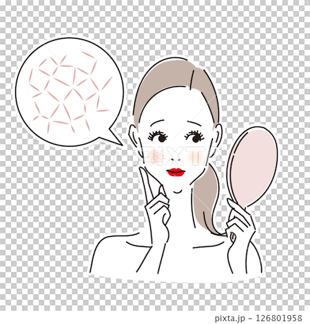 A troubled woman checking her dry skin and fine wrinkles with a hand mirror A troubled woman checking her dry skin and fine wrinkles with a hand mirror 126801958