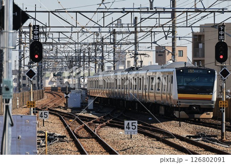 武蔵中原駅に到着したJR南武線の電車 武蔵中原駅に到着したJR南武線の電車 126802091