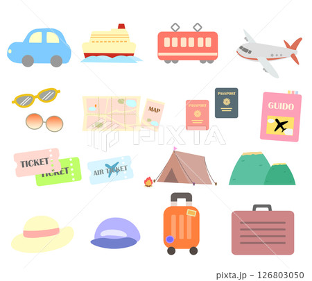 旅行・乗り物・小物のイラストセット 旅行・乗り物・小物のイラストセット 126803050