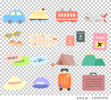 Travel, vehicles and accessories illustration set 126803050
