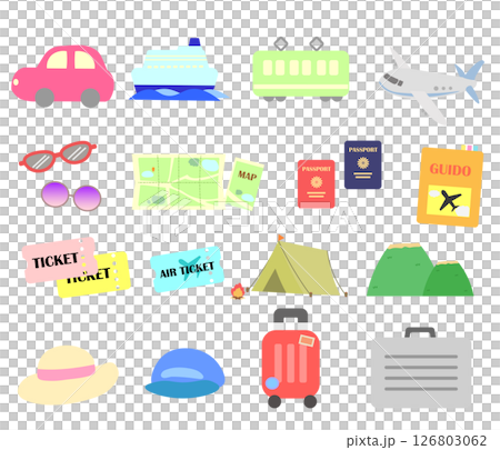 Travel, vehicles and accessories illustration set 126803062
