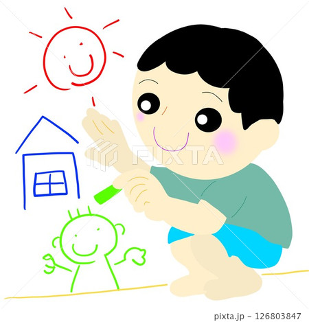 お絵かきして壁まで描いちゃう子ども 126803847