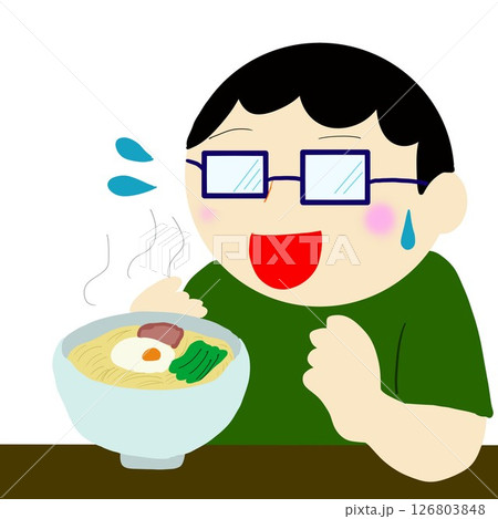ラーメンの湯気で眼鏡が曇って焦る男性 126803848