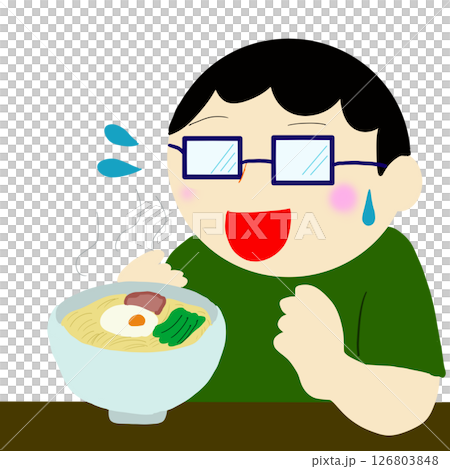 ラーメンの湯気で眼鏡が曇って焦る男性 126803848