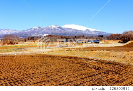 3月の冠雪の浅間山　　　信州の山々　　　信州の風景 126803953