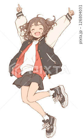 ジャンプする元気な女の子 126804031