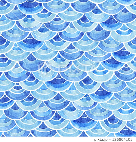 Abstract wallpaper with scales. Blue half-circular pattern. Watercolor hand drawn Background and wallpaper red design style. Abstract wallpaper with scales. Blue half-circular pattern. Watercolor hand drawn Background and wallpaper red design style. 126804103