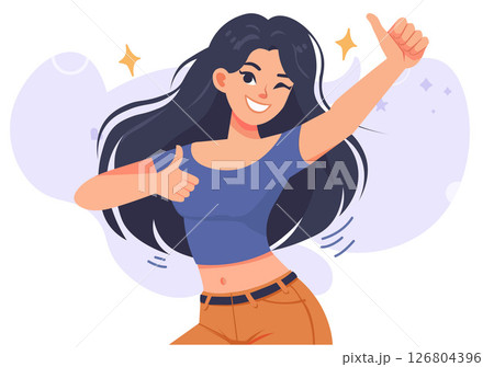 The young woman showed a happy expression, smiled and gave a thumbs-up in encouragement. The young woman showed a happy expression, smiled and gave a thumbs-up in encouragement. 126804396