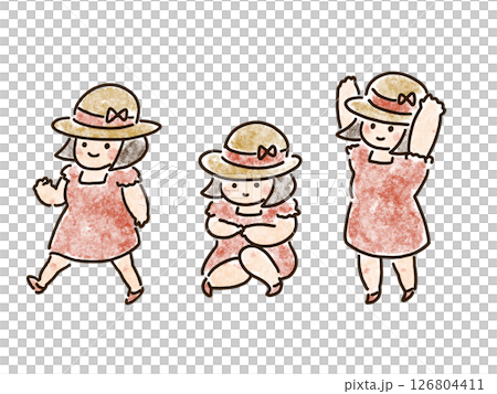 夏の女の子ゆるイラスト 126804411