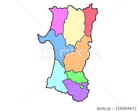 少しゆるい秋田県地図 地域色分け 東北 少しゆるい秋田県地図 地域色分け 東北 126804672