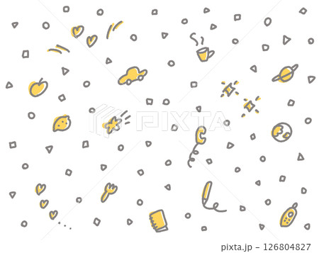 幾何学模様とハートや星・果物のゆるい背景イラスト 126804827